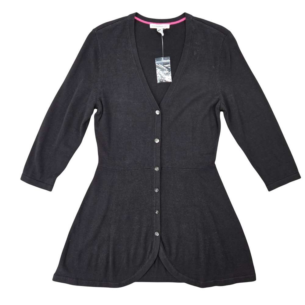 Isaac Mizrahi XXS Peplum Cardigan Women Black‎ V-Neck 3/4 Sleeve Professional